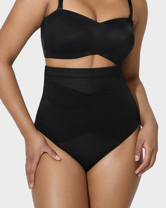 High Waist Criss-Cross Mesh Shaping Thong Panty for Tummy Control