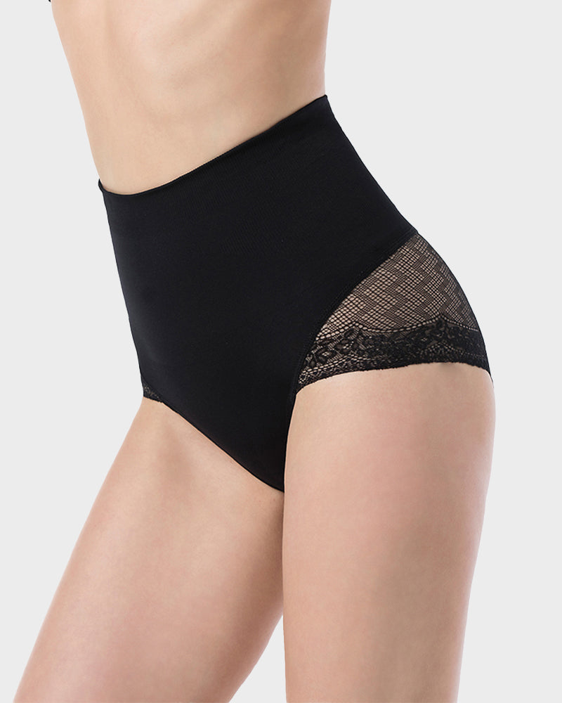 Shecurve High-Waist Tummy Control Lace Mesh Panty for Smooth Shaping