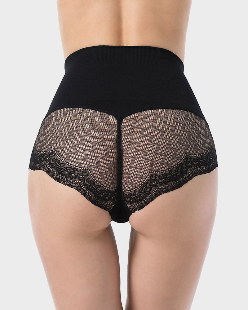Shecurve High-Waist Tummy Control Lace Mesh Panty for Smooth Shaping