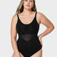 Flattering Criss-Cross Mesh Sculpting Bodysuit - Seamless Tummy Control Shapewear