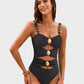 Gold Beads Detailing Cut-Out Ruched One Piece Swimsuit