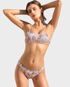 Chic Ruched Floral Print Bikini Set: Adjustable Straps, Textured Swimwear for Women
