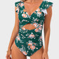 Elegant Ruffle Sleeve Cut-Out Ruched One-Piece Swimsuit for Women