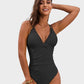V-Neck Hollow Trim Knotted One-Piece Swimsuit