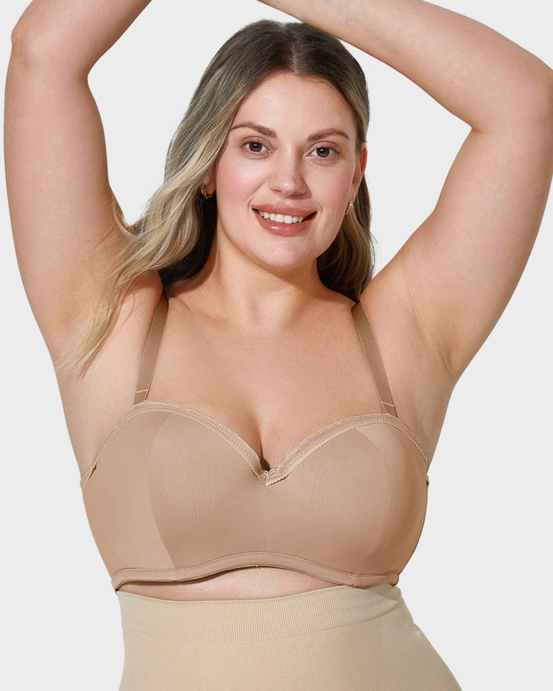 Comfortable Lace Trim Molded Cup Underwire Bra with Removable Adjustable Straps