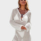 Chic Deep Plunge Crochet Long Sleeve Beach Cover Up Dress
