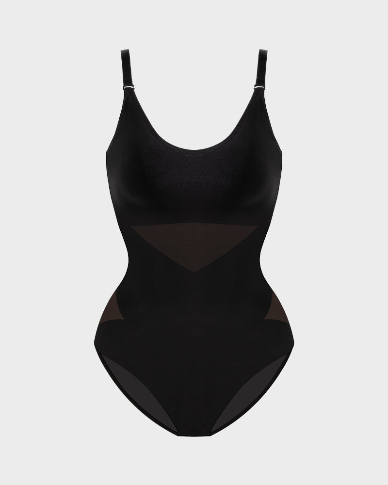 Flattering Criss-Cross Mesh Sculpting Bodysuit - Seamless Tummy Control Shapewear