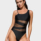 Chic One Shoulder Mesh Insert High Cut One-Piece Swimsuit for Women