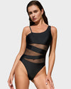 Chic One Shoulder Mesh Insert High Cut One-Piece Swimsuit for Women