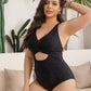 Stylish Push Up Tummy Control One-Piece Swimsuit V-Neck Adjustable Straps Ruched Front