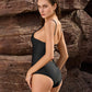 SheCurve Plunge Lace-Up Corset Sculpting One-Piece Swimsuit Flattering Beachwear