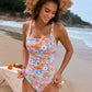 Flattering Square Neck Ruched One-Piece Swimsuit for Women, Comfortable Stretch Fabric