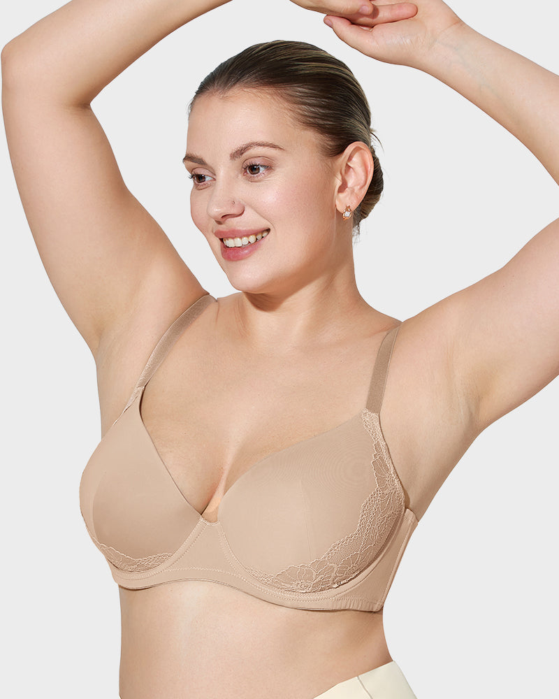 Elegant Deep V Lace Trim Full Coverage Push Up Bra for Ultimate Comfort & Support