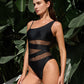 Chic One Shoulder Mesh Insert High Cut One-Piece Swimsuit for Women