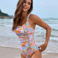 Flattering Square Neck Ruched One-Piece Swimsuit for Women, Comfortable Stretch Fabric