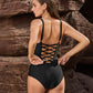 SheCurve Plunge Lace-Up Corset Sculpting One-Piece Swimsuit Flattering Beachwear