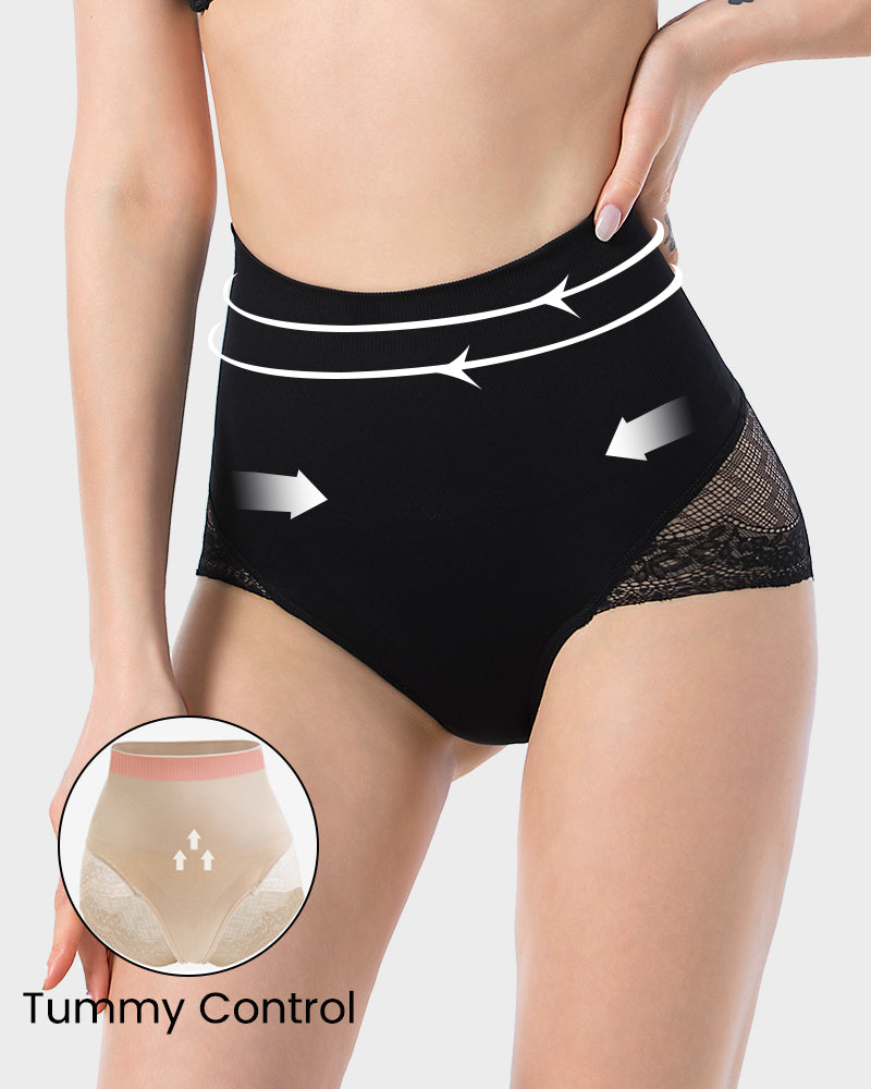 Shecurve High-Waist Tummy Control Lace Mesh Panty for Smooth Shaping