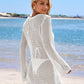 Chic Deep Plunge Crochet Long Sleeve Beach Cover Up Dress
