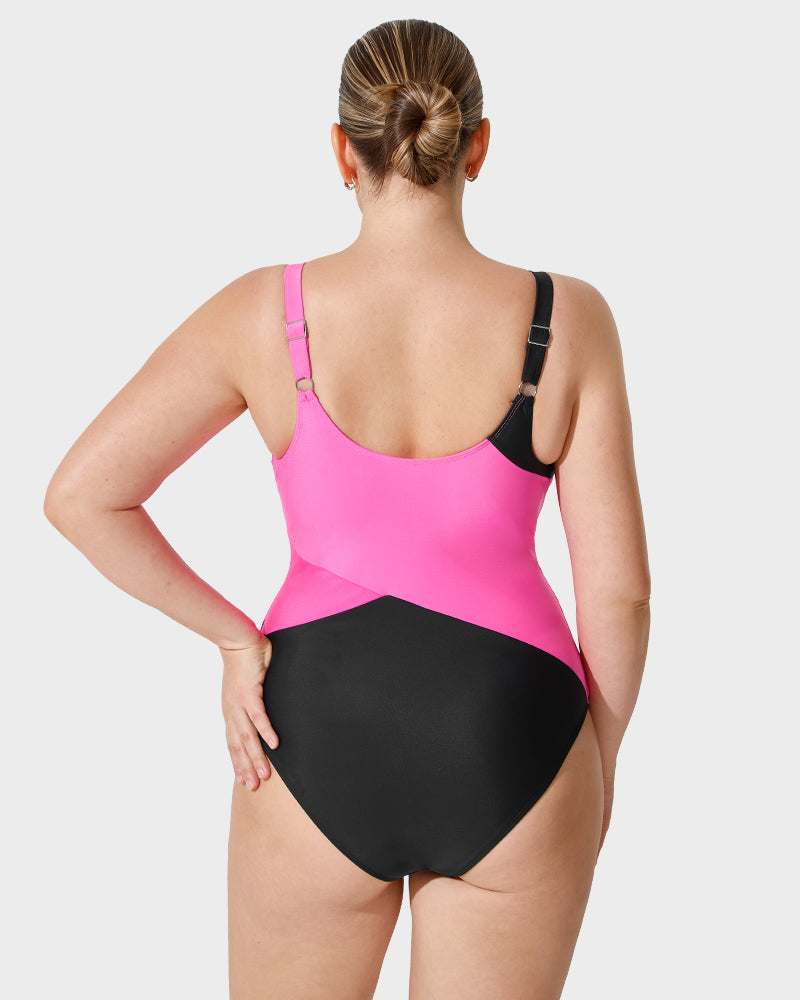 Stylish Color-Blocked Front Zip Tank Swimsuit for Active Women