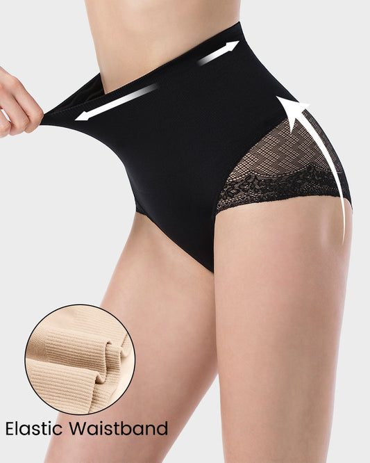 Shecurve High-Waist Tummy Control Lace Mesh Panty for Smooth Shaping