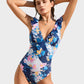 Chic Deep V Ruffled Floral Lace-Up One-Piece Swimsuit for Women