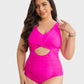 Stylish Push Up Tummy Control One-Piece Swimsuit V-Neck Adjustable Straps Ruched Front