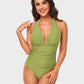 Stylish Halter Neck Deep V Ruched One-Piece Swimsuit - Flattering Beachwear