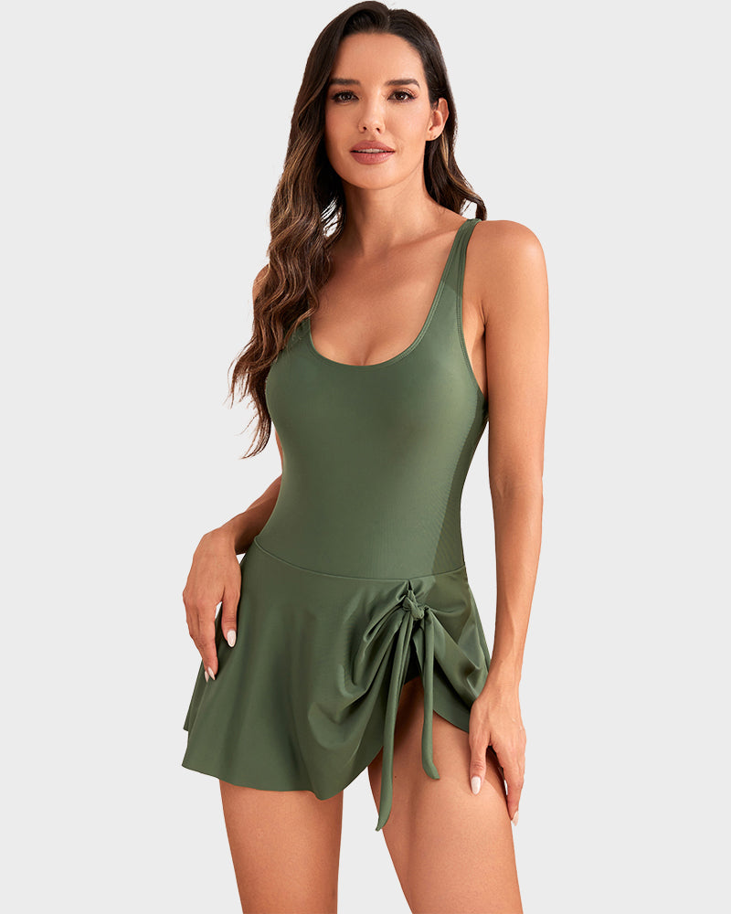 Flattering One Piece Tummy Control Tie Knot Swimsuit with Adjustable Straps
