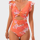Flattering Ruffle Sleeve Cut-Out Ruched One-Piece Swimsuit for Stylish Beach Days