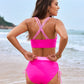 Chic Color-Block Drawstring Cross-Back Bikini Set - Supportive & Flattering Swimwear
