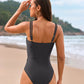 Glamorous Gold Beads Cut-Out Ruched One-Piece Swimsuit for Women, Elegant Beachwear