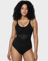 Flattering Criss-Cross Mesh Sculpting Bodysuit - Seamless Tummy Control Shapewear