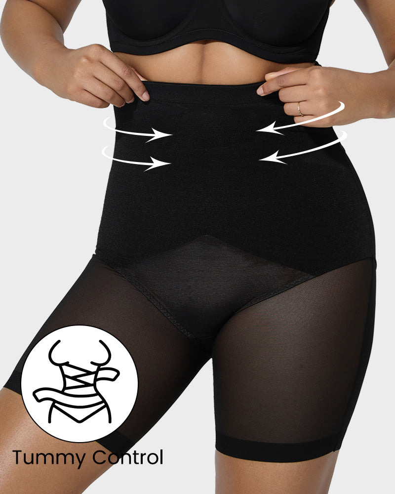 Ultimate High-Waist Criss-Cross Mesh Breathable Tummy Control Shaping Shorts