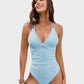 V-Neck Hollow Trim Knotted One-Piece Swimsuit