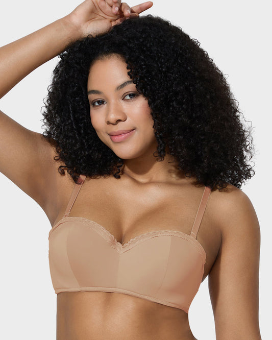 Comfortable Lace Trim Molded Cup Underwire Bra with Removable Adjustable Straps