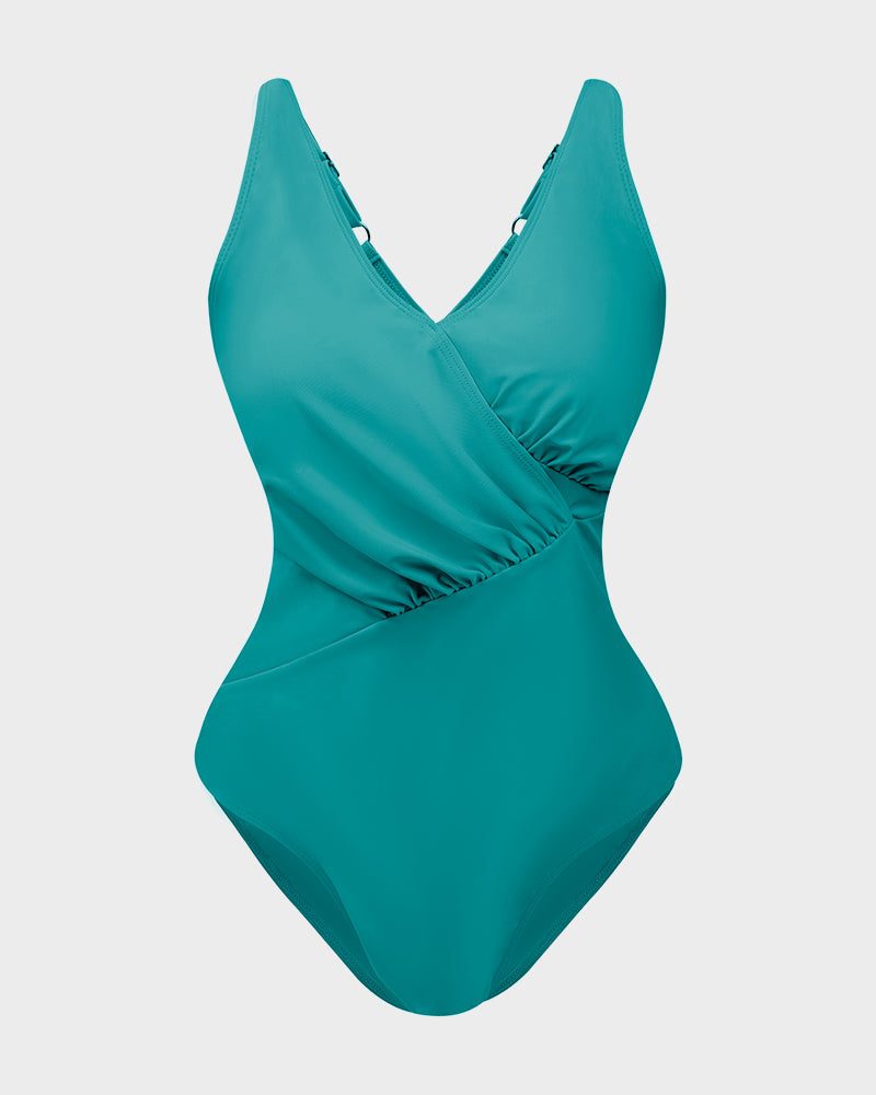 Deep V Crossover Ruched One-Piece Swimsuit | Tummy Control, Flattering Design