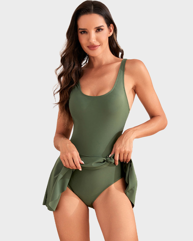 Flattering One Piece Tummy Control Tie Knot Swimsuit with Adjustable Straps