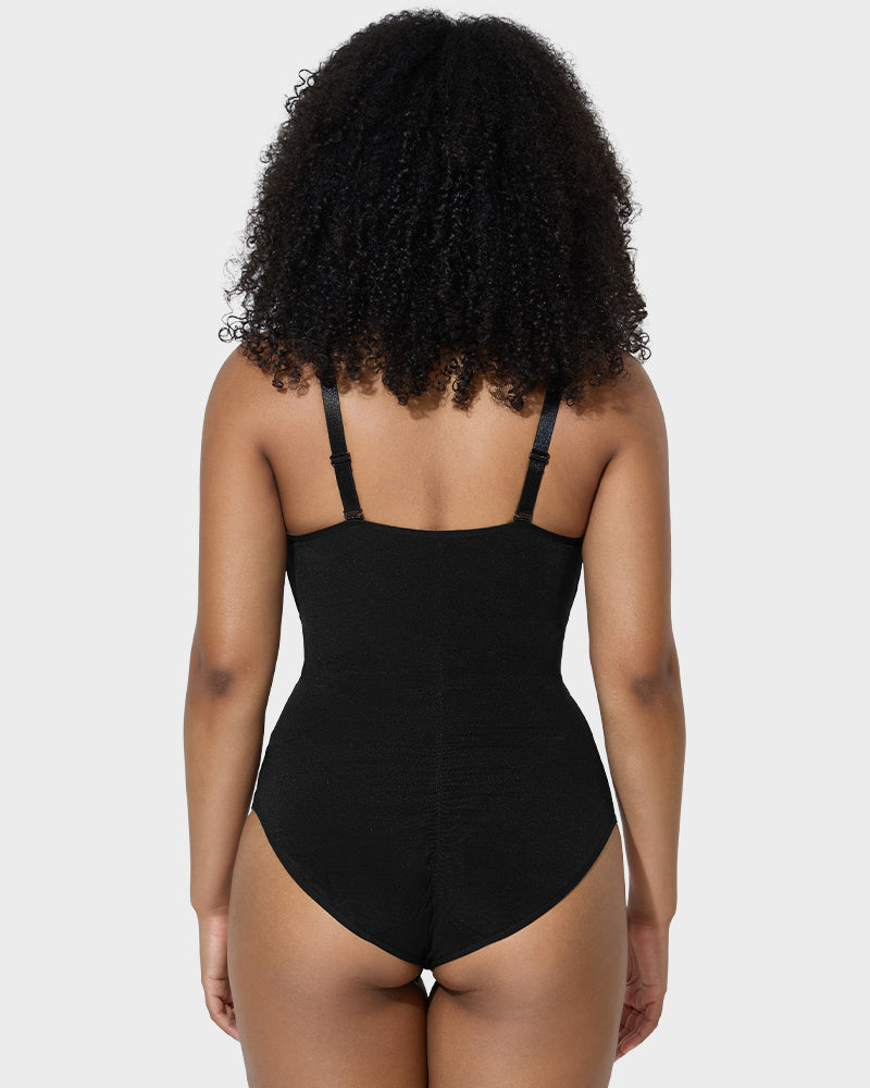 Flattering Criss-Cross Mesh Sculpting Bodysuit - Seamless Tummy Control Shapewear