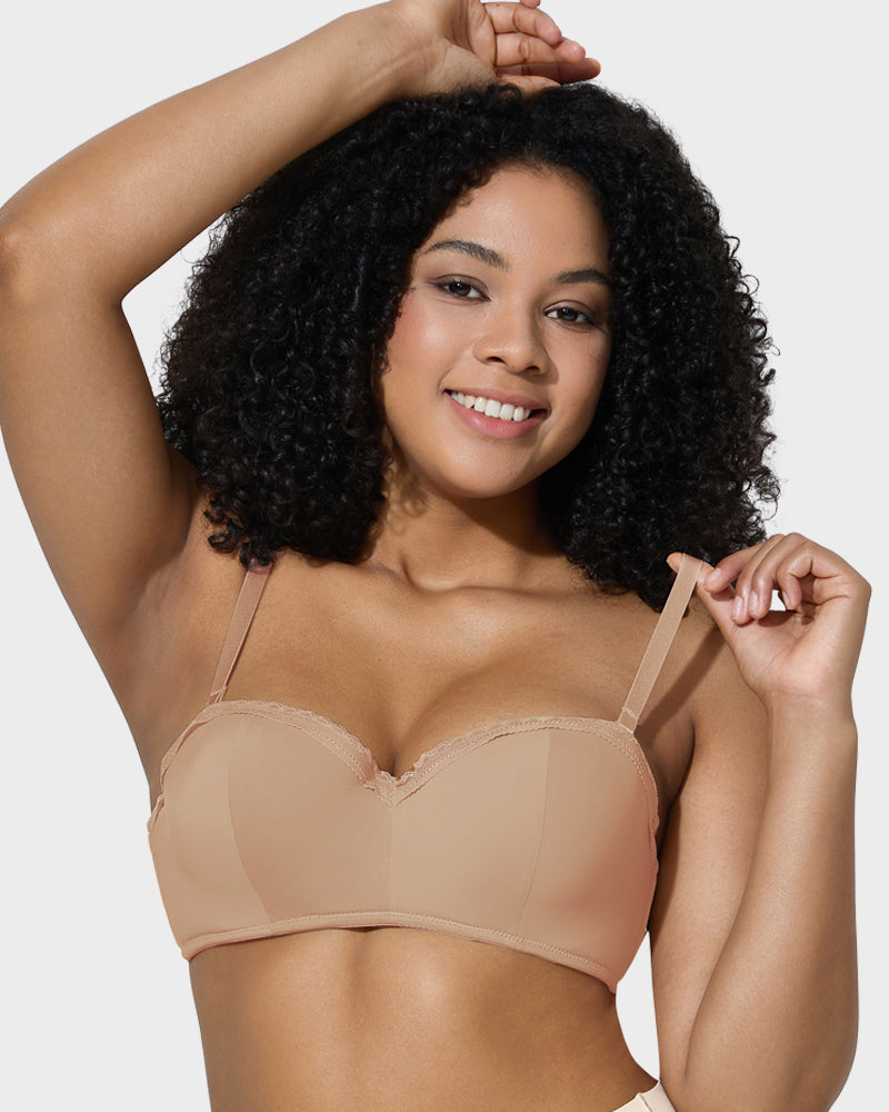 Comfortable Lace Trim Molded Cup Underwire Bra with Removable Adjustable Straps