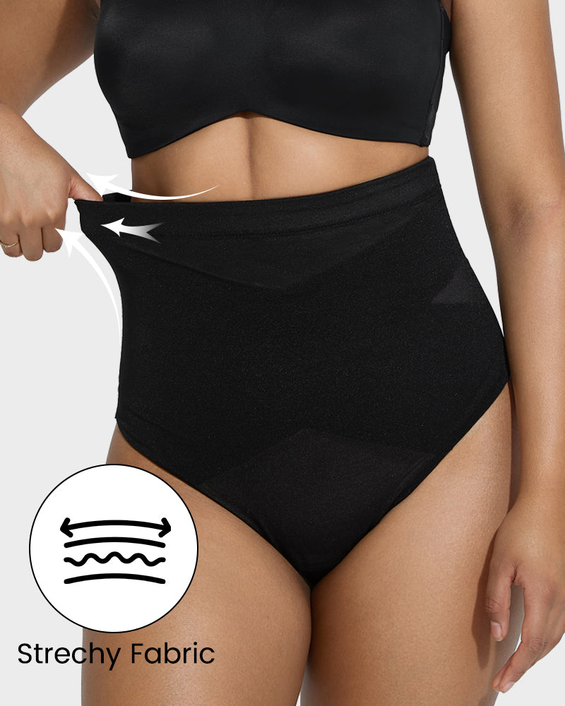 High Waist Criss-Cross Mesh Shaping Thong Panty for Tummy Control