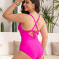 Stylish Push Up Tummy Control One-Piece Swimsuit V-Neck Adjustable Straps Ruched Front