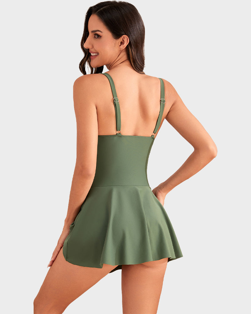 Flattering One Piece Tummy Control Tie Knot Swimsuit with Adjustable Straps