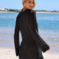 Chic Deep Plunge Crochet Long Sleeve Beach Cover Up Dress