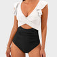 Ruffle Sleeve Cut-Out Ruched One-Piece Swimsuit