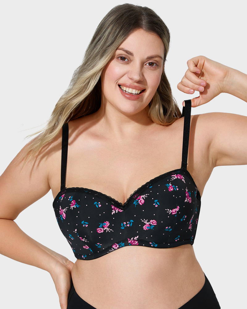 Comfortable Lace Trim Molded Cup Underwire Bra with Removable Adjustable Straps