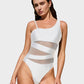 Chic One Shoulder Mesh Insert High Cut One-Piece Swimsuit for Women