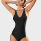 SheCurve Plunge Lace-Up Corset Sculpting One-Piece Swimsuit Flattering Beachwear