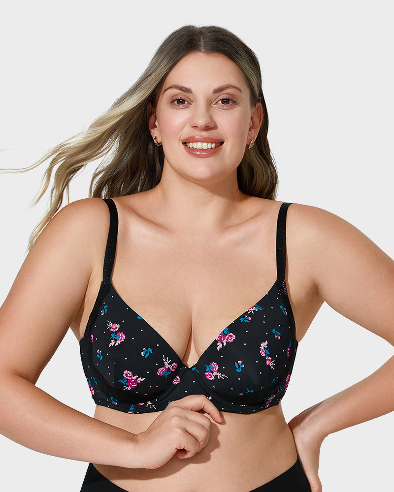 Elegant Deep V Lace Trim Full Coverage Push Up Bra for Ultimate Comfort & Support