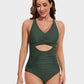 Stylish Push Up Tummy Control One-Piece Swimsuit V-Neck Adjustable Straps Ruched Front