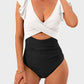 Elegant Ruffle Sleeve Cut-Out Ruched One-Piece Swimsuit for Women